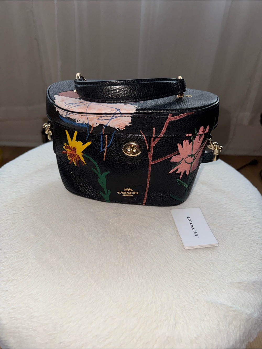 Coach Black Floral Vanity Crossbody with Top Handle